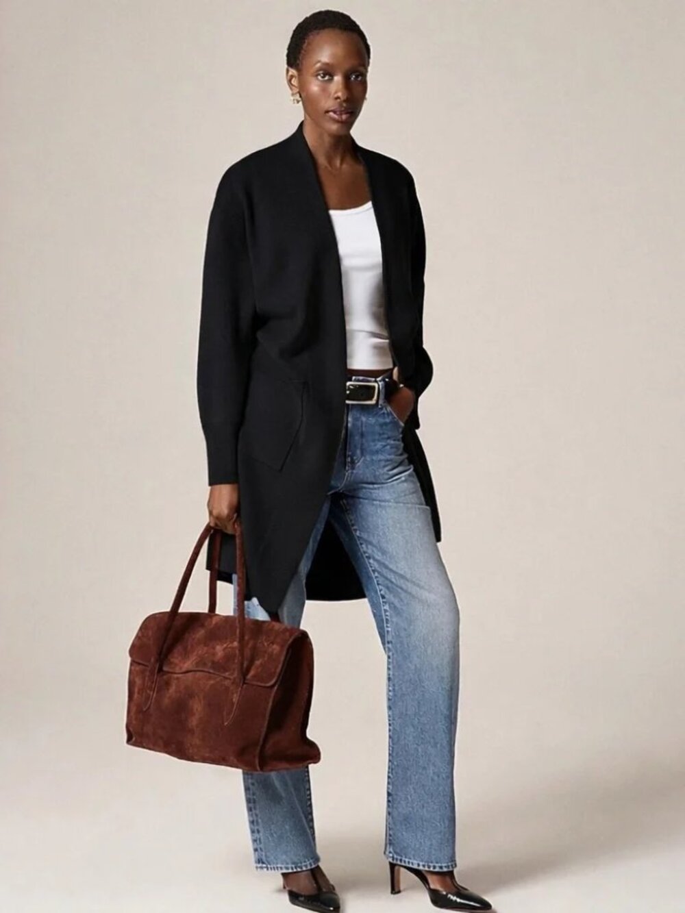 J. Crew Long Sweater Blazer with Side Slits in Black Size XS